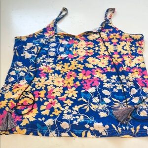 Loveu Dear Large Sleeveless V Neck Multicolor Floral Print Tank Top